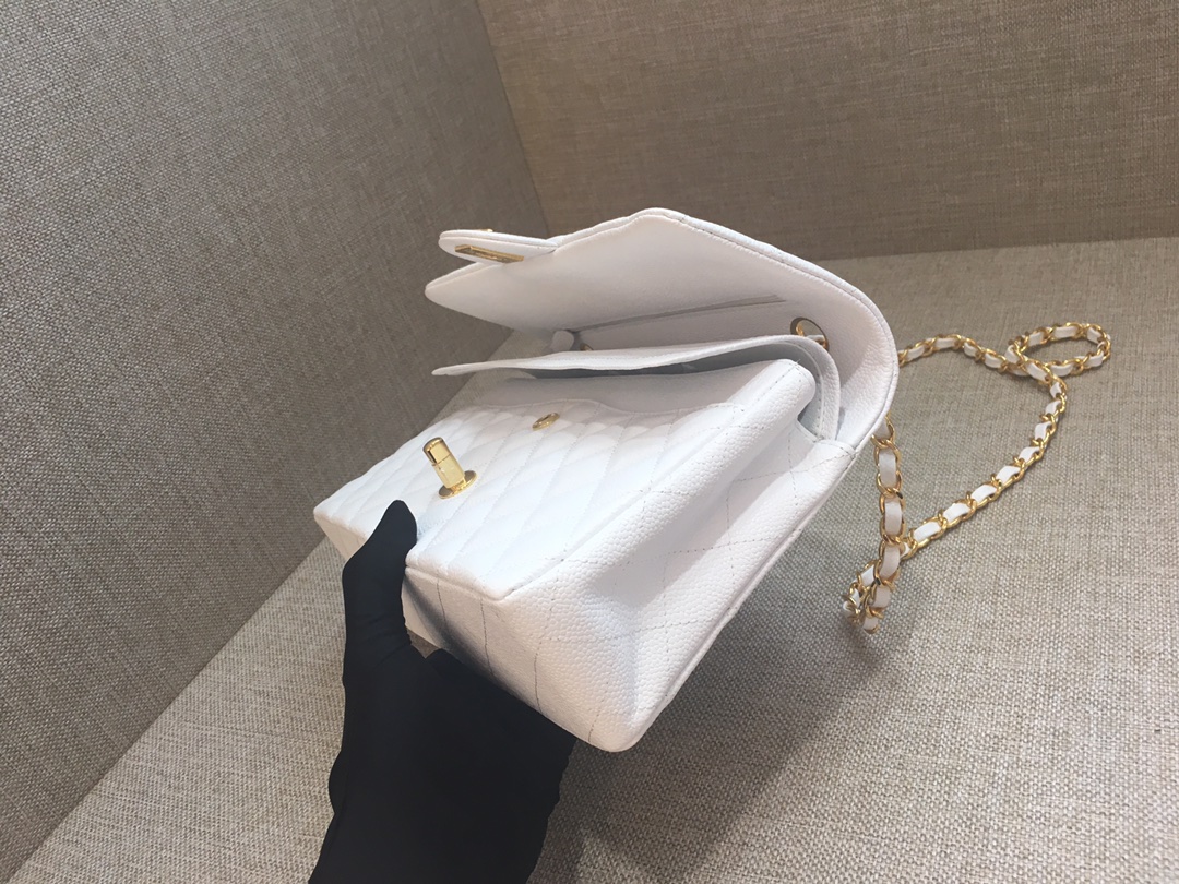 Medium Classic Flap Caviar Bag A01112 White/Gold